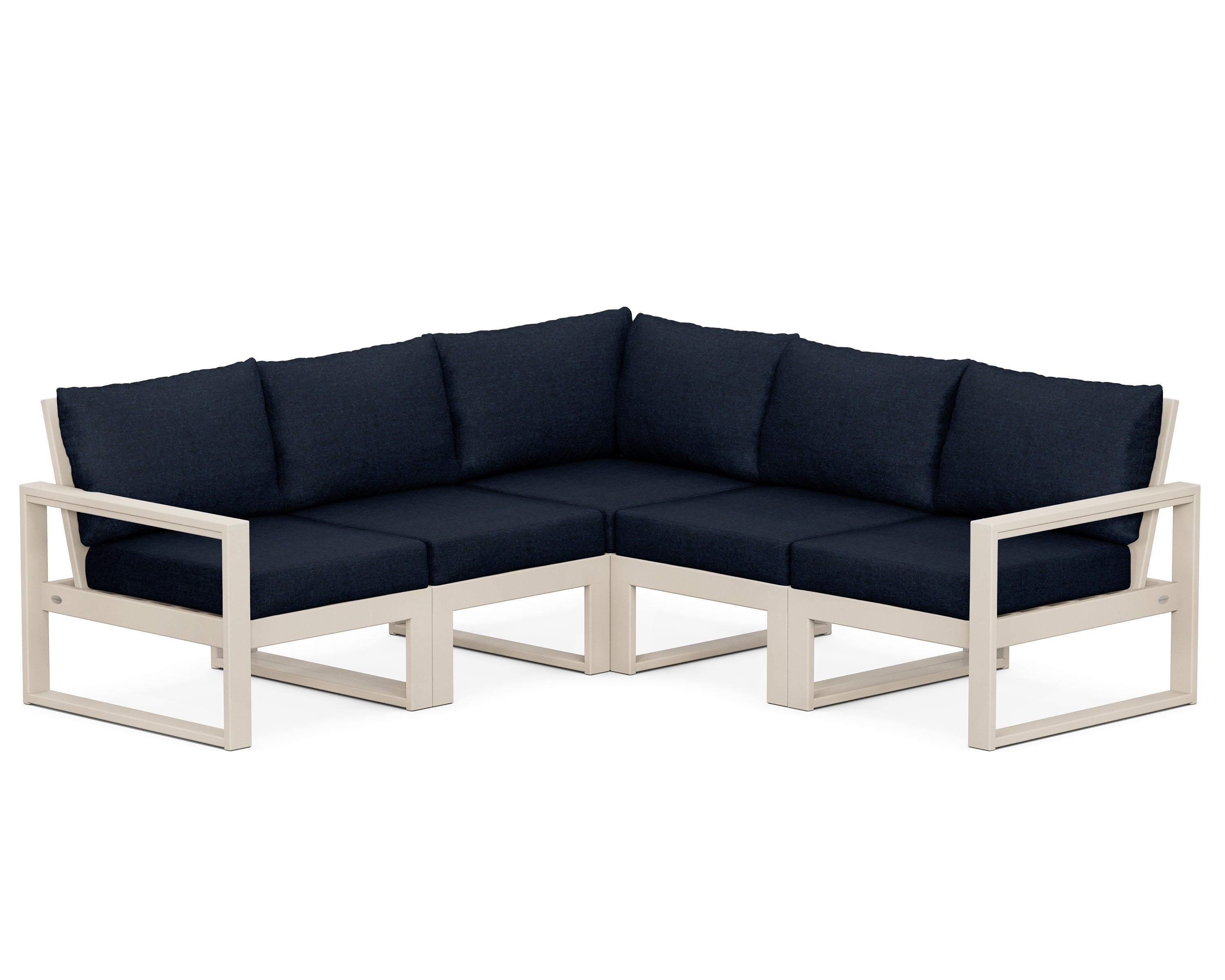 POLYWOOD® EDGE 5-Piece Modular Deep Seating Set in Sand / Marine Indigo