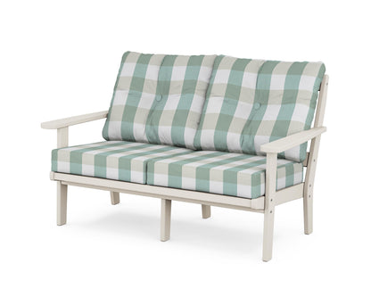 POLYWOOD® Mission Deep Seating Loveseat in Sand / Buffalo Plaid Glacier Spa