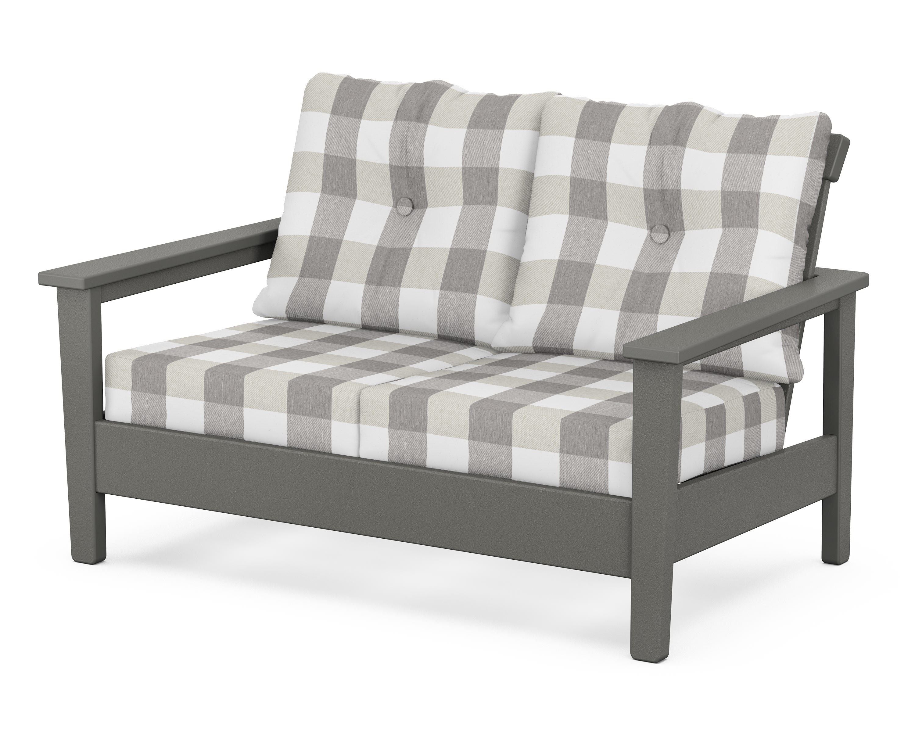 POLYWOOD® Prescott Deep Seating Loveseat in Slate Grey / Buffalo Plaid Grey Mist