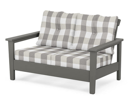 POLYWOOD® Prescott Deep Seating Loveseat in Slate Grey / Buffalo Plaid Grey Mist