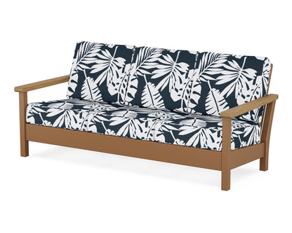 POLYWOOD® Harbour Deep Seating Sofa in Teak / Natural / Leaf Marine Indigo
