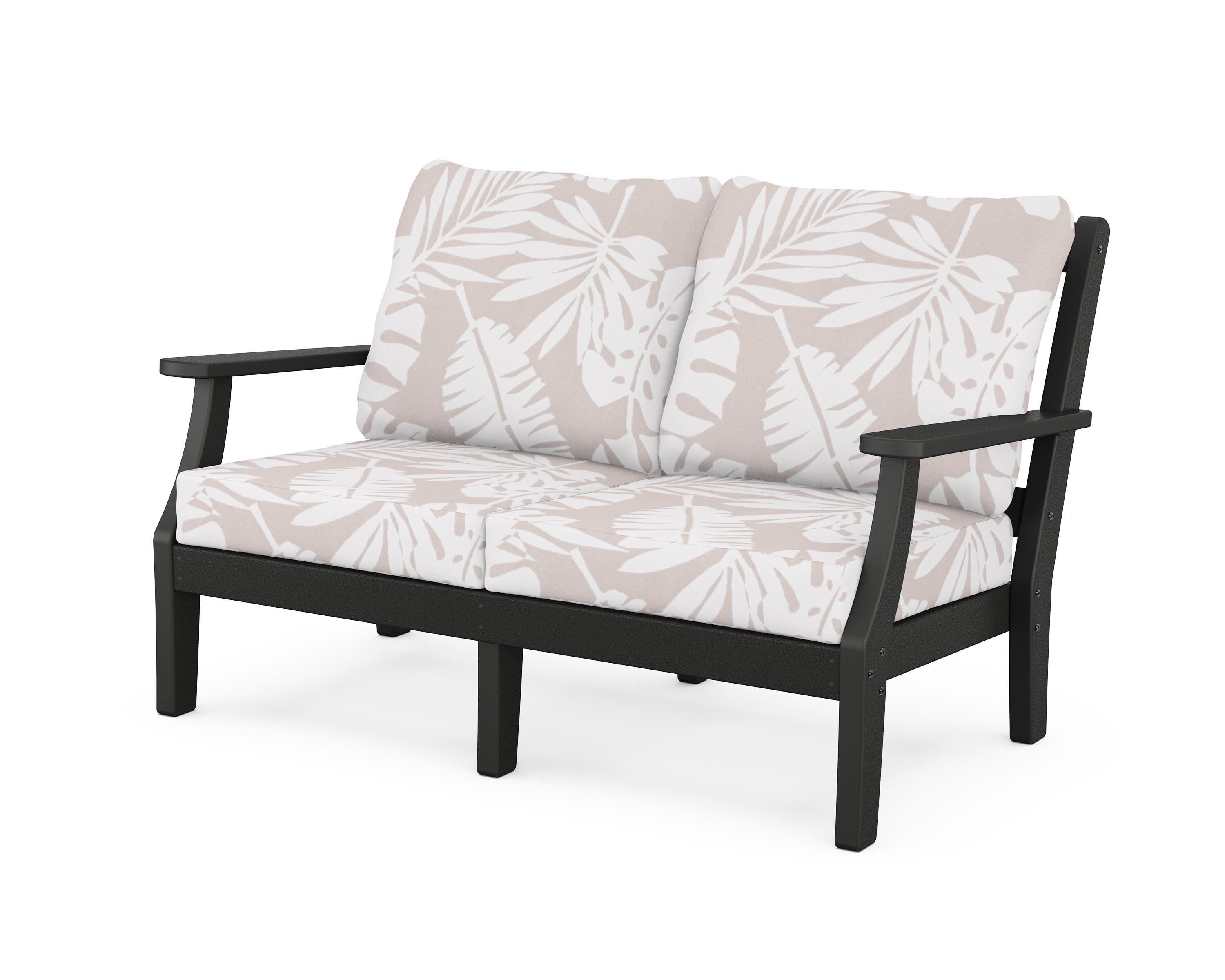 Martha Stewart by POLYWOOD® Chinoiserie Deep Seating Loveseat in Black / Leaf Dune Burlap