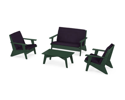 POLYWOOD® Riviera Modern Lounge 4-Piece Set in Green / Navy Linen