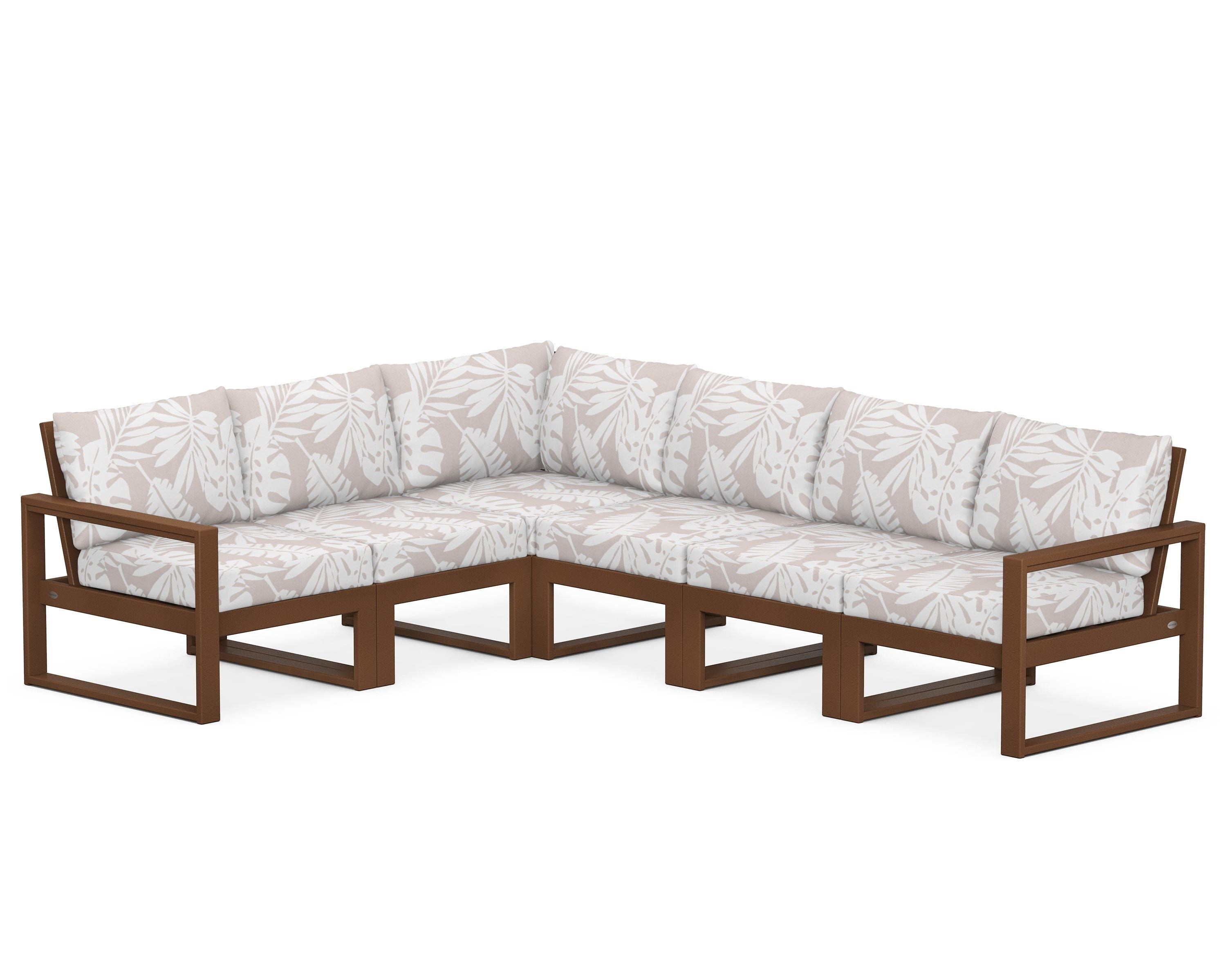 POLYWOOD® EDGE 6-Piece Modular Deep Seating Set in Teak / Leaf Dune Burlap