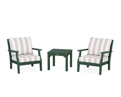 Martha Stewart by POLYWOOD® Chinoiserie 3-Piece Deep Seating Set in Green / Cabana Stripe Dune Burlap