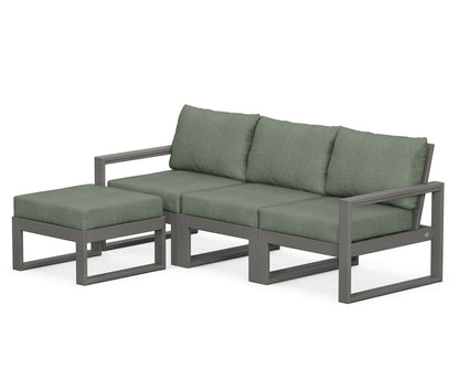 POLYWOOD® EDGE 4-Piece Modular Deep Seating Set with Ottoman in Slate Grey / Cast Sage
