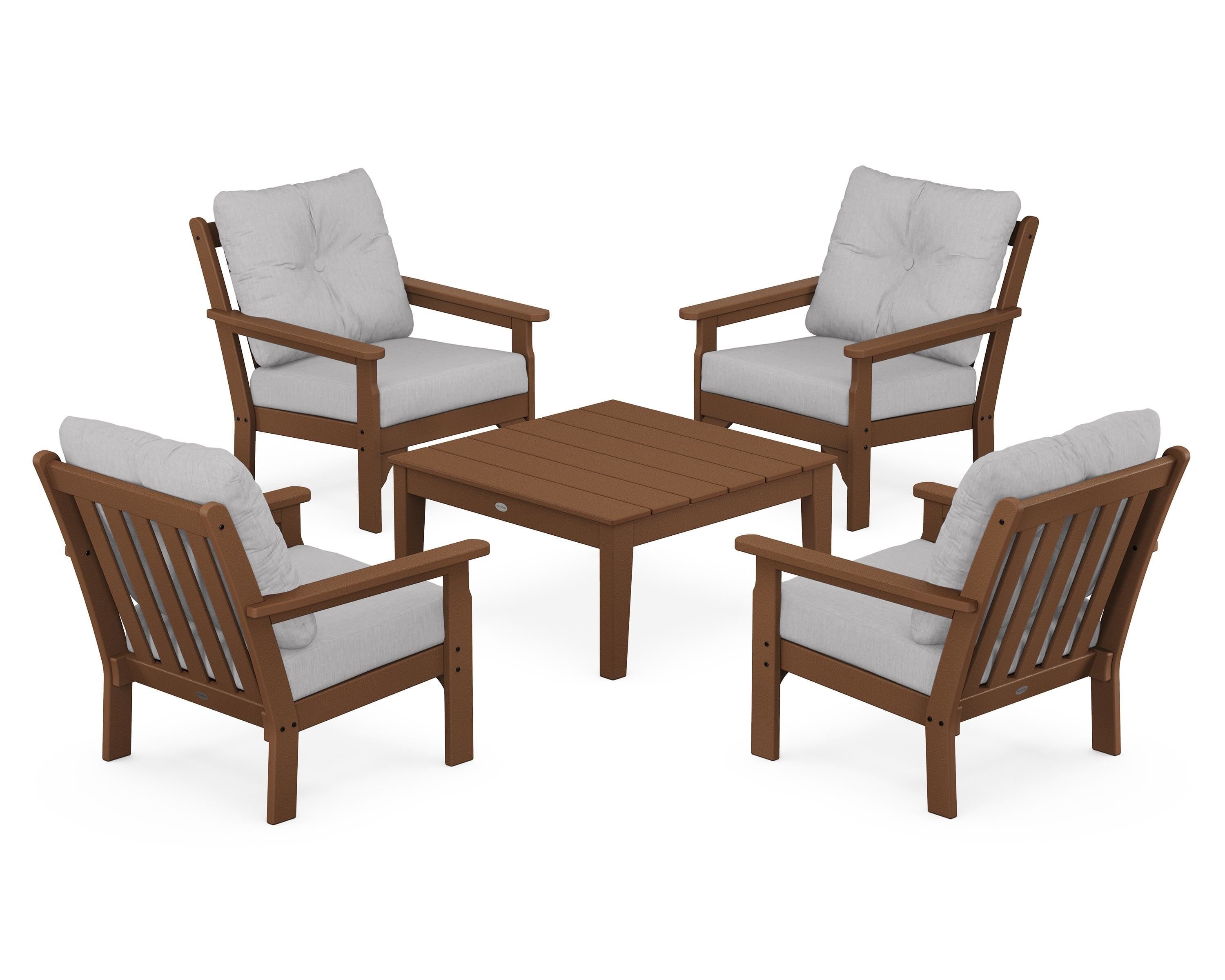 POLYWOOD® Vineyard 5-Piece Deep Seating Conversation Set in Teak / Granite