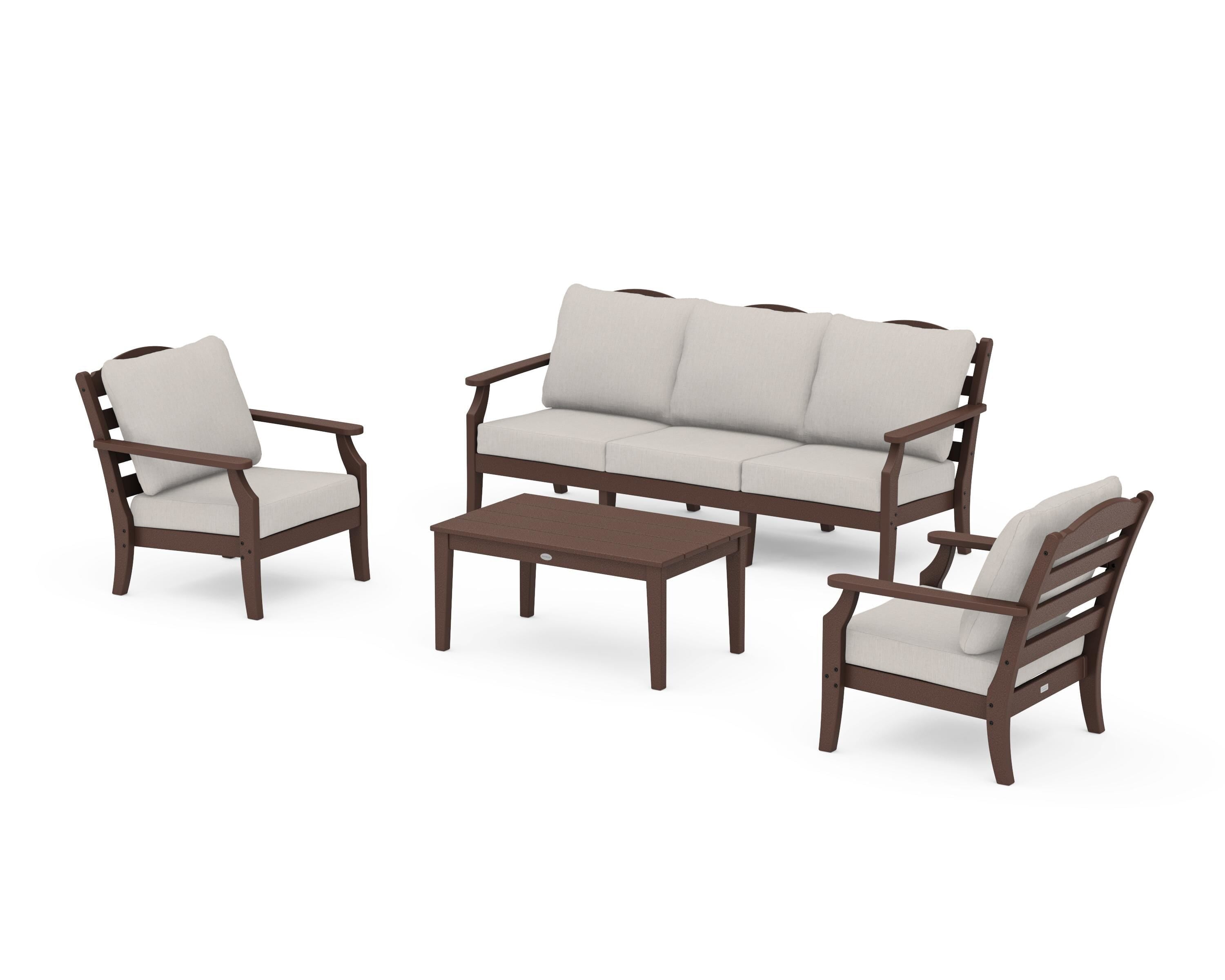 Draper James™ by  POLYWOOD® Savannah 4-Piece Deep Seating Set with Sofa in Mahogany / Cast Ash