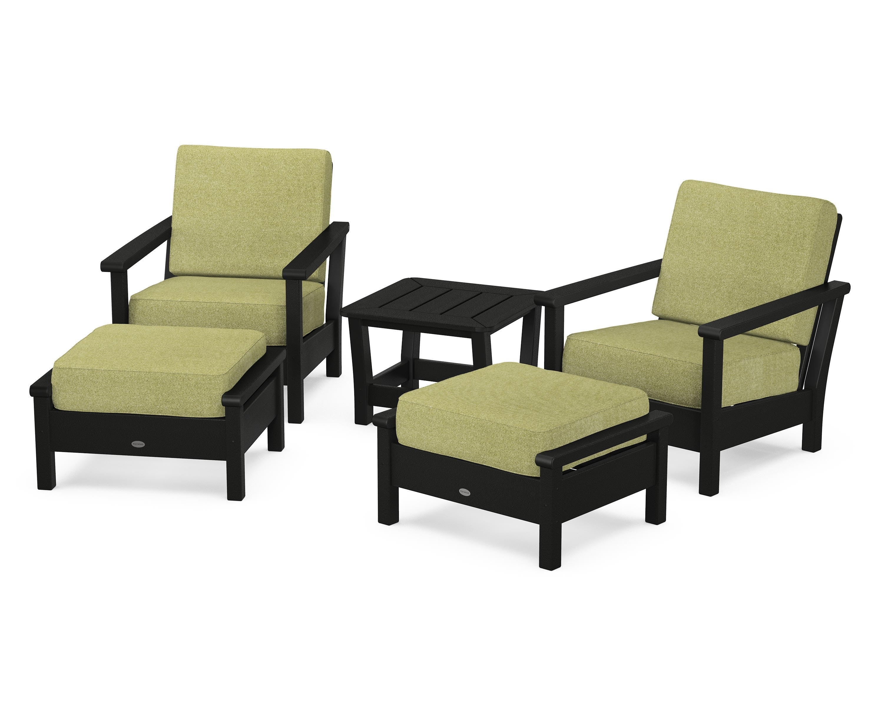 POLYWOOD® Harbour 5-Piece Deep Seating Chair Set in Black / Chartreuse Boucle