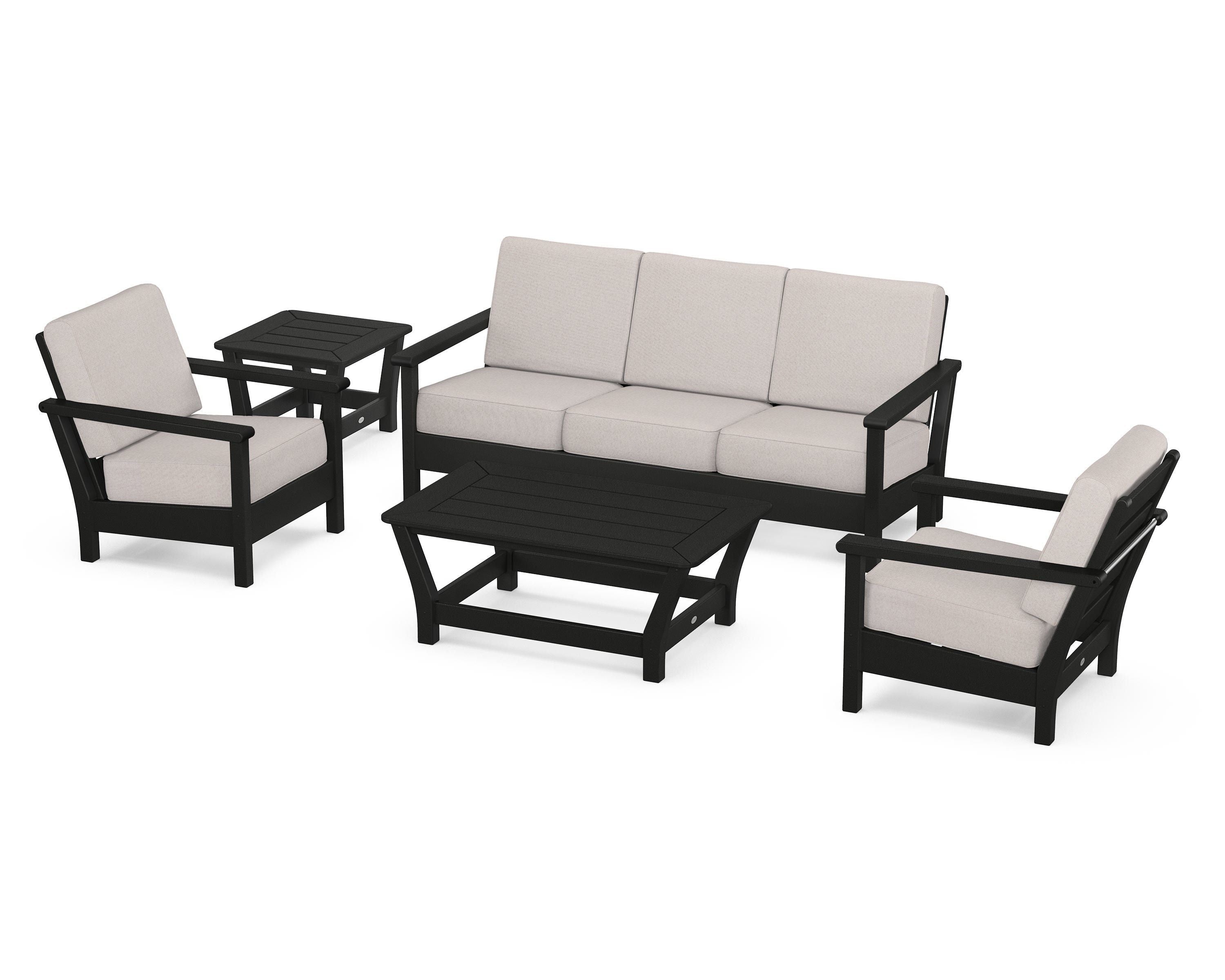 POLYWOOD® Harbour 5-Piece Deep Seating Set in Black / Dune Burlap