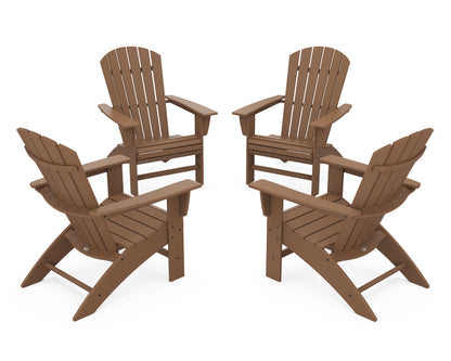 POLYWOOD® 4-Piece Nautical Curveback Adirondack Chair Conversation Set in Teak