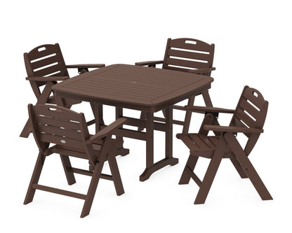 POLYWOOD® Nautical Folding Lowback Chair 5-Piece Dining Set with Trestle Legs in Mahogany