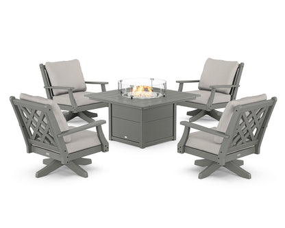 Country Living Wovendale 5-Piece Deep Seating Swivel Conversation Set with Fire Pit Table in Slate Grey / Cast Ash