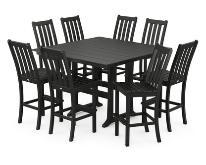 POLYWOOD® Vineyard 9-Piece Farmhouse Trestle Bar Set in Black