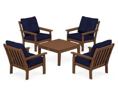 POLYWOOD® Vineyard 5-Piece Deep Seating Conversation Set in Teak / Navy