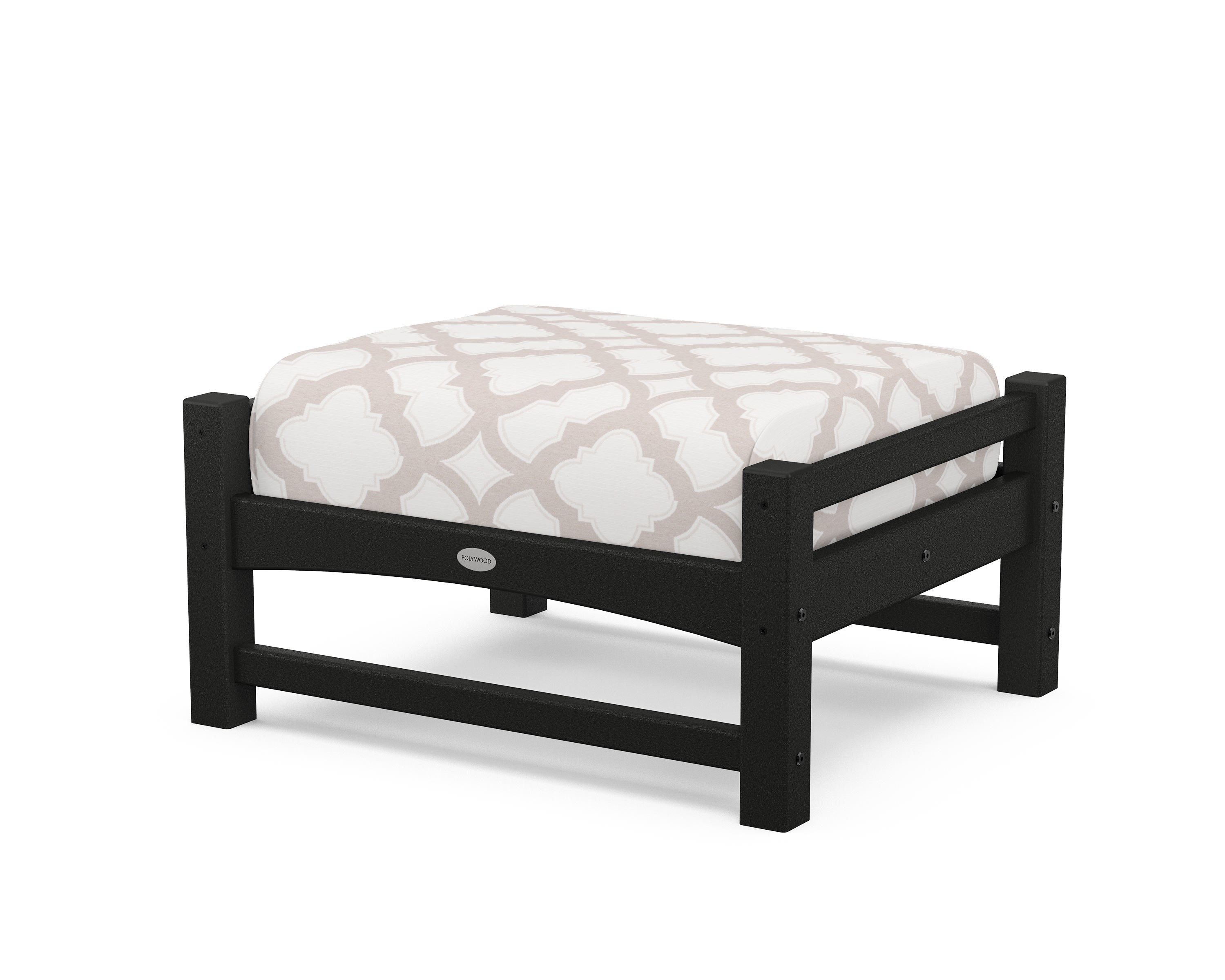 POLYWOOD® Club Ottoman in Black / Trellis Dune Burlap