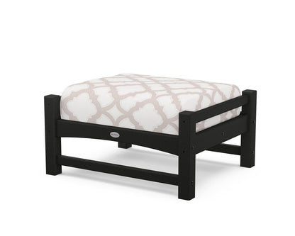 POLYWOOD® Club Ottoman in Black / Trellis Dune Burlap