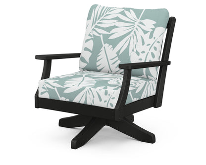 POLYWOOD® Braxton Deep Seating Swivel Chair in Black / Leaf Glacier Spa