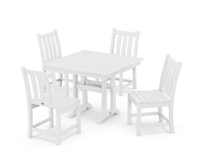 POLYWOOD® Traditional Garden 5-Piece Farmhouse Trestle Dining Set in White
