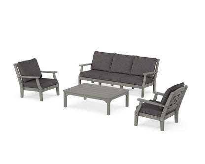 Martha Stewart by POLYWOOD® Chinoiserie 4-Piece Deep Seating Set with Sofa in Slate Grey / Ash Charcoal