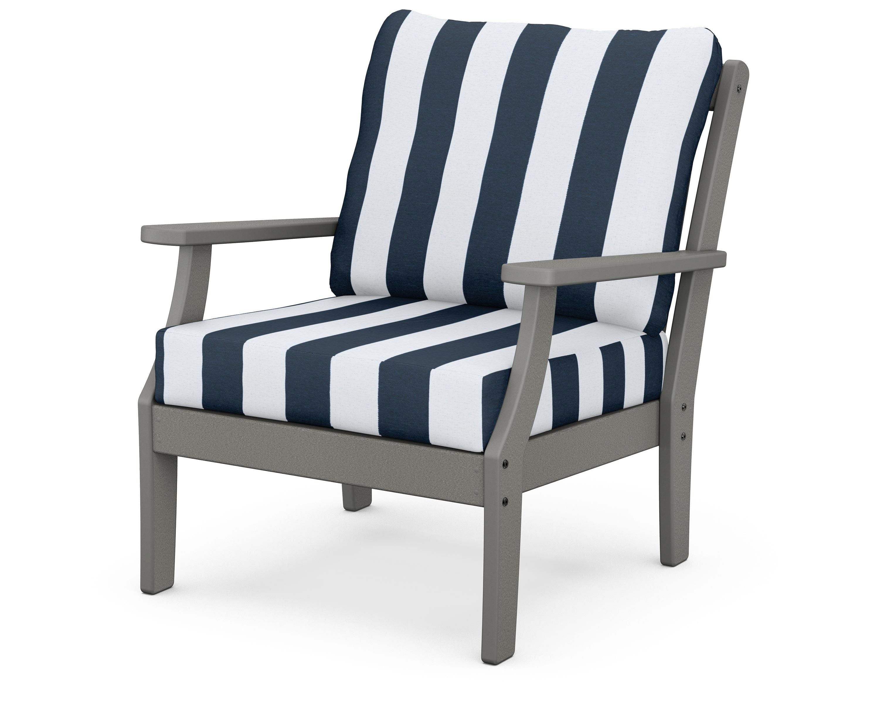 POLYWOOD® Braxton Deep Seating Chair in Slate Grey / Cabana Stripe Marine Indigo