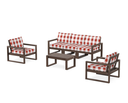 POLYWOOD® EDGE Sectional 4-Piece Deep Seating Set with Sofa in Mahogany / Buffalo Plaid Crimson