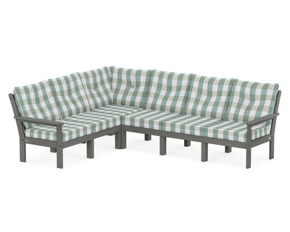 POLYWOOD® Vineyard 6-Piece Sectional in Slate Grey / Buffalo Plaid Glacier Spa