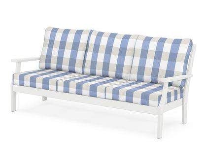 POLYWOOD® Braxton Deep Seating Sofa in White / Buffalo Plaid Sky Blue
