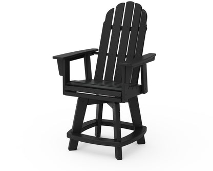 POLYWOOD® Vineyard Curveback Adirondack Swivel Counter Chair in Black