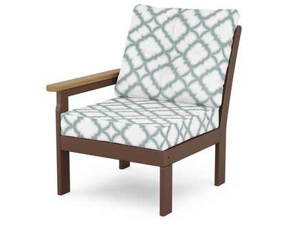POLYWOOD® Vineyard Modular Left Arm Chair in Mahogany / Natural / Trellis Glacier Spa
