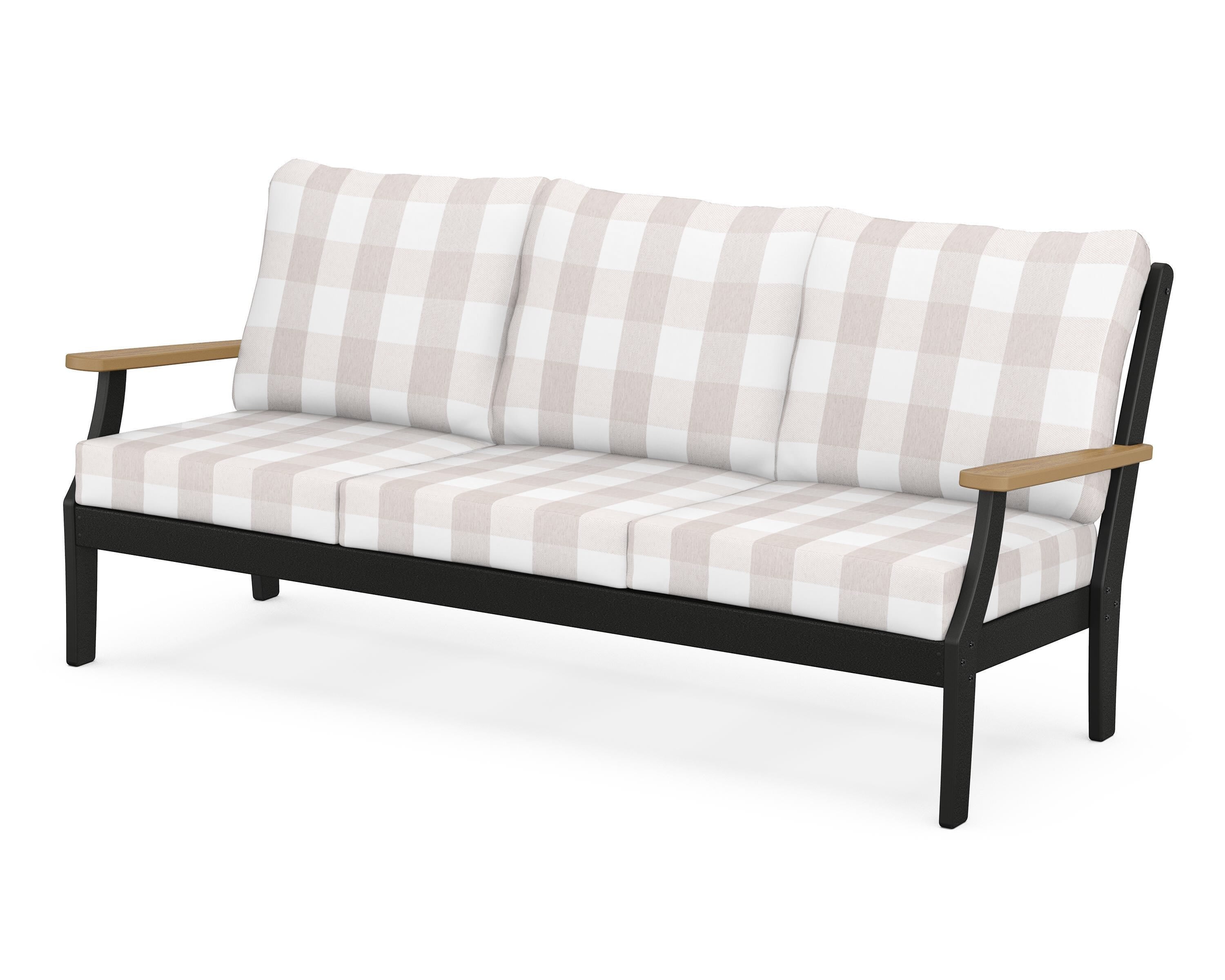 POLYWOOD® Braxton Deep Seating Sofa in Black / Natural / Buffalo Plaid Dune Burlap