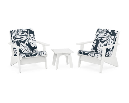 POLYWOOD® Riviera Modern Lounge 3-Piece Set in White / Leaf Marine Indigo