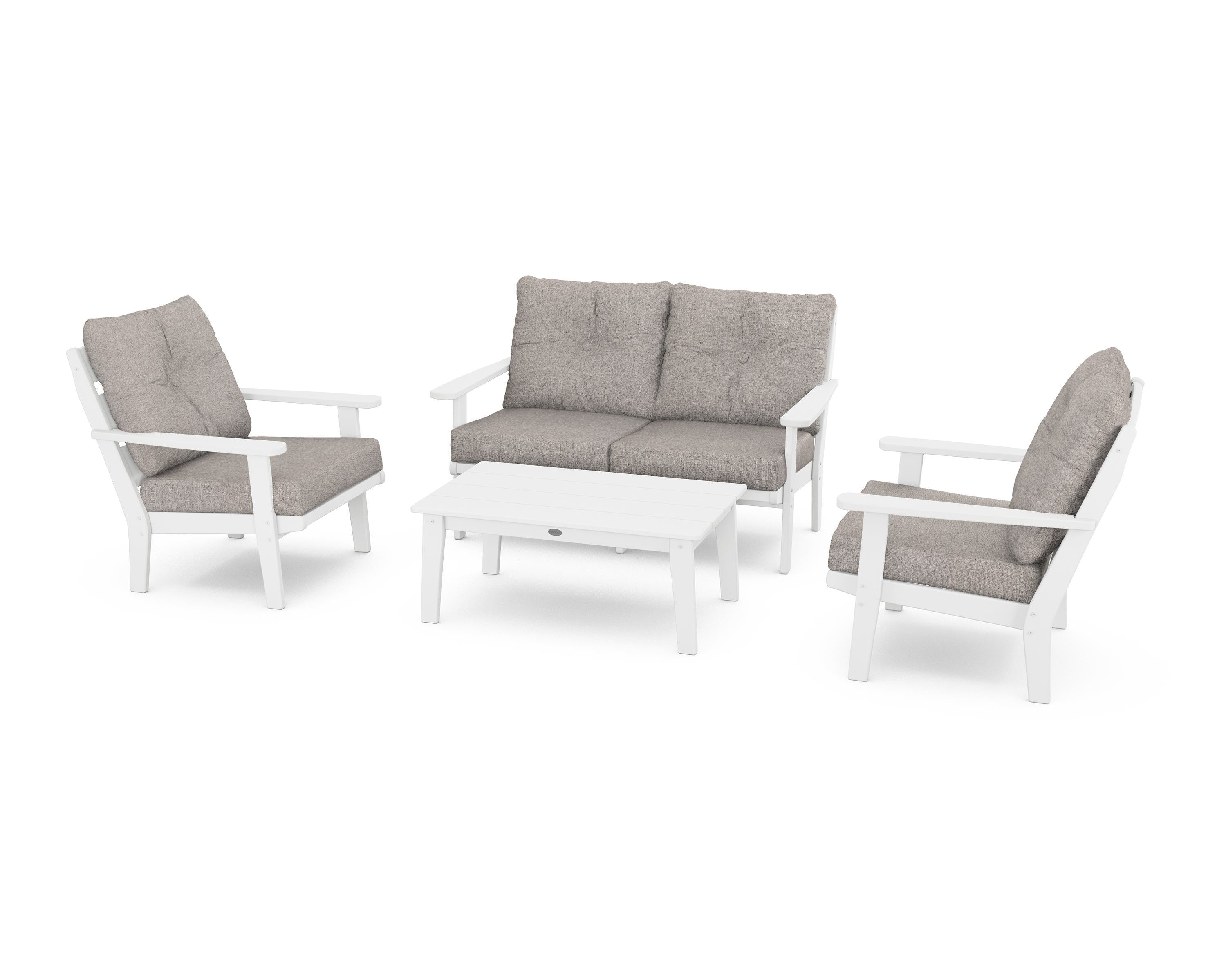 POLYWOOD® Lakeside 4-Piece Deep Seating Set in White / Weathered Tweed