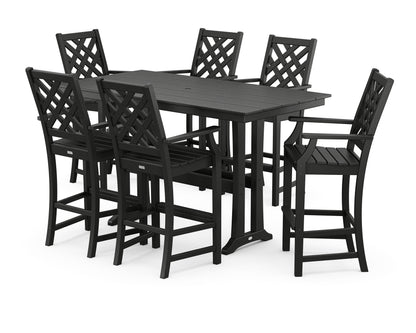 Country Living Wovendale Arm Chair 7-Piece Farmhouse Bar Set with Trestle Legs in Black