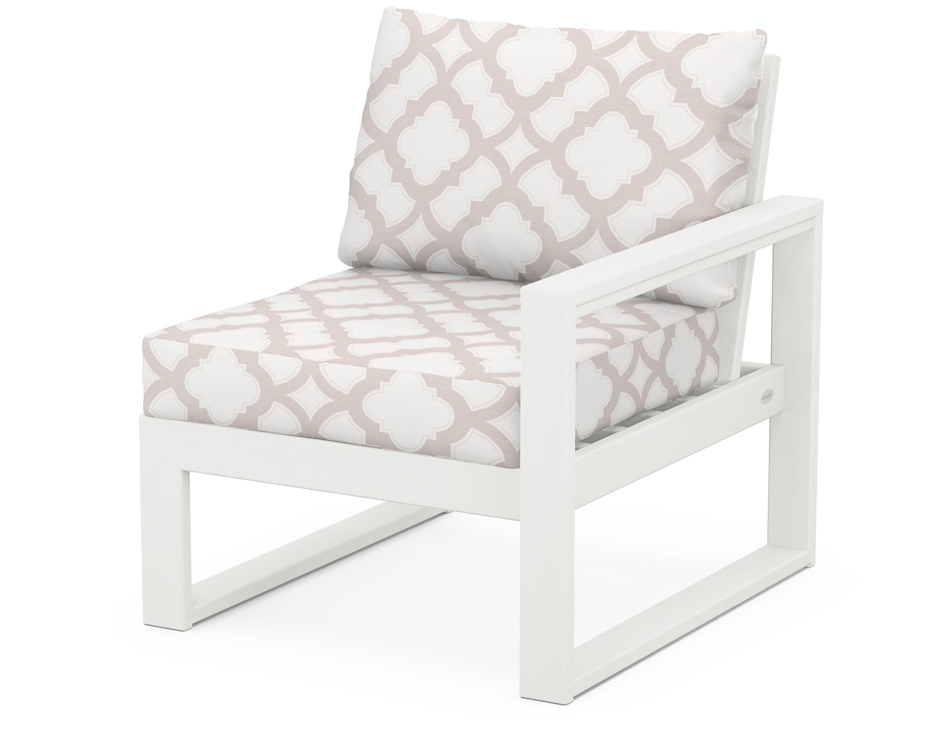 POLYWOOD® EDGE Modular Right Arm Chair in Vintage White / Trellis Dune Burlap