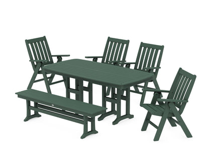POLYWOOD® Vineyard Folding Chair 6-Piece Dining Set with Bench in Green