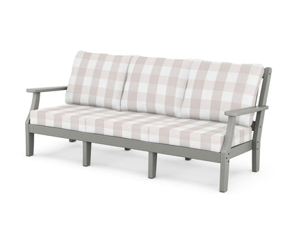 Martha Stewart by POLYWOOD® Chinoiserie Deep Seating Sofa in Slate Grey / Buffalo Plaid Dune Burlap