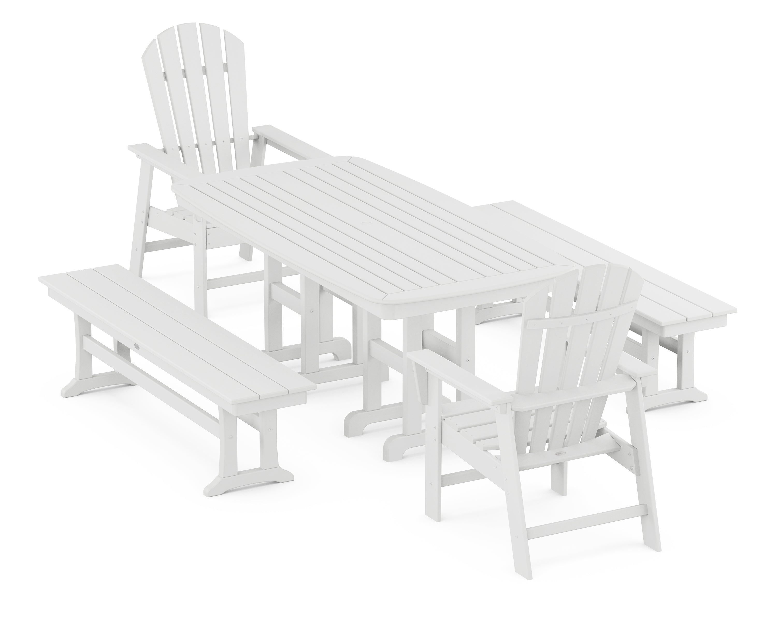 POLYWOOD® South Beach 5-Piece Dining Set with Benches in White