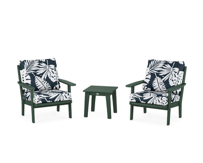 POLYWOOD® Oxford 3-Piece Deep Seating Set in Green / Leaf Marine Indigo