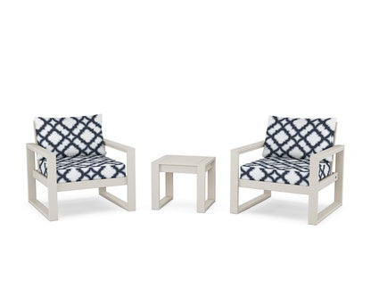 POLYWOOD® EDGE Sectional 3-Piece Deep Seating Set in Sand / Trellis Marine Indigo