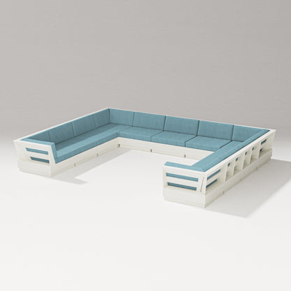 PW Designer Series Elevate Large U-Shaped Sectional in Vintage White / Lattice Sky Blue