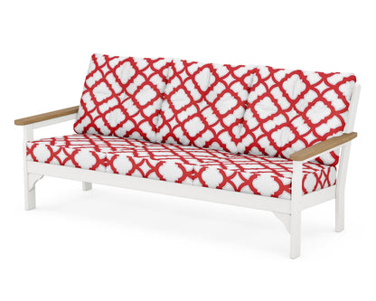 POLYWOOD® Vineyard Deep Seating Sofa in White / Natural / Trellis Crimson