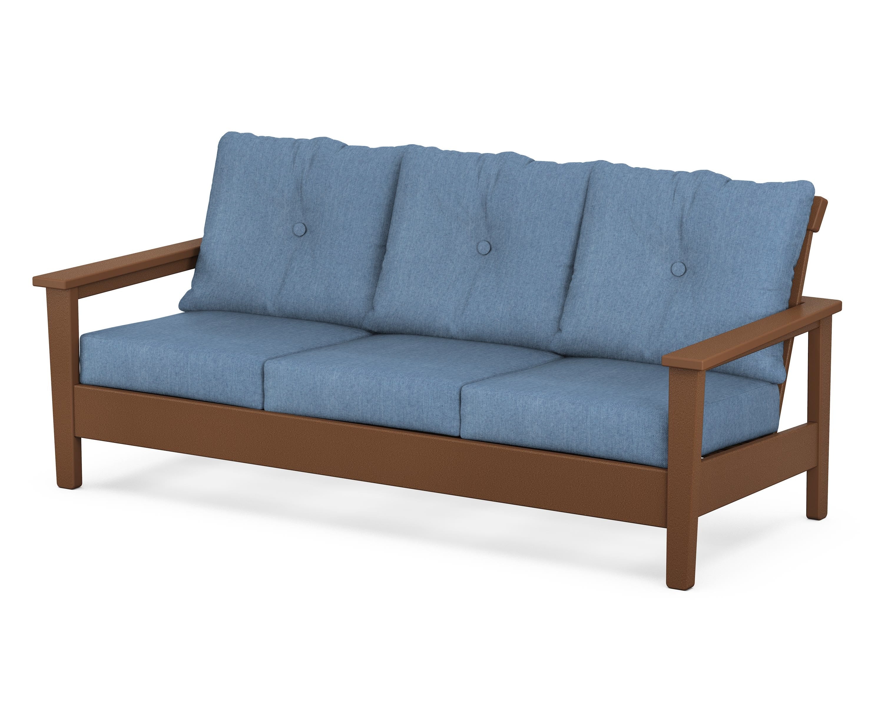 POLYWOOD® Prescott Deep Seating Sofa in Teak / Sky Blue