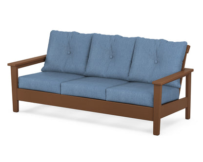 POLYWOOD® Prescott Deep Seating Sofa in Teak / Sky Blue