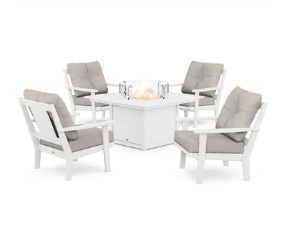 POLYWOOD® Prairie 5-Piece Deep Seating Set with Fire Pit Table in White / Cast Ash