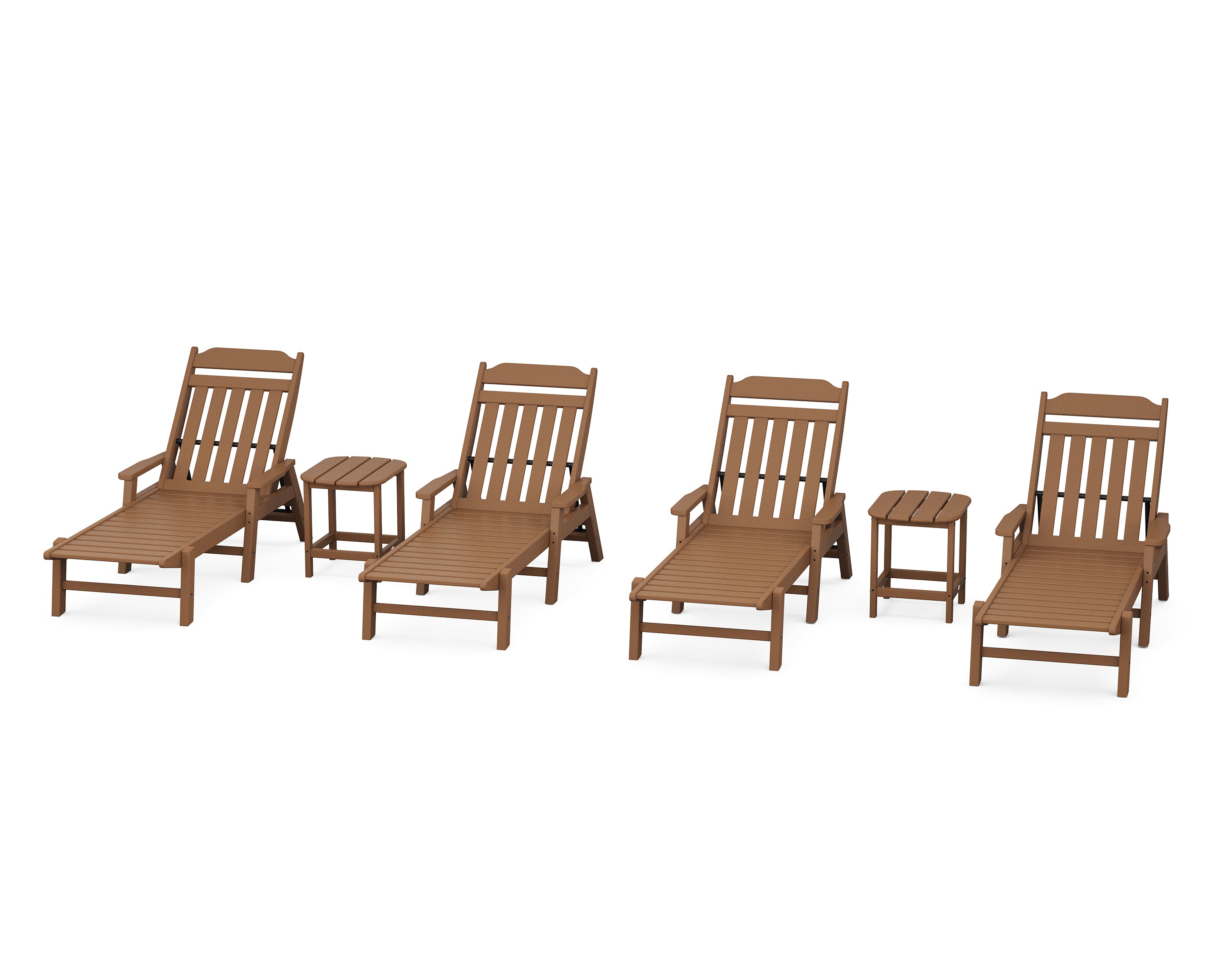 Country Living Cottage 6-Piece Chaise Set with Arms in Teak