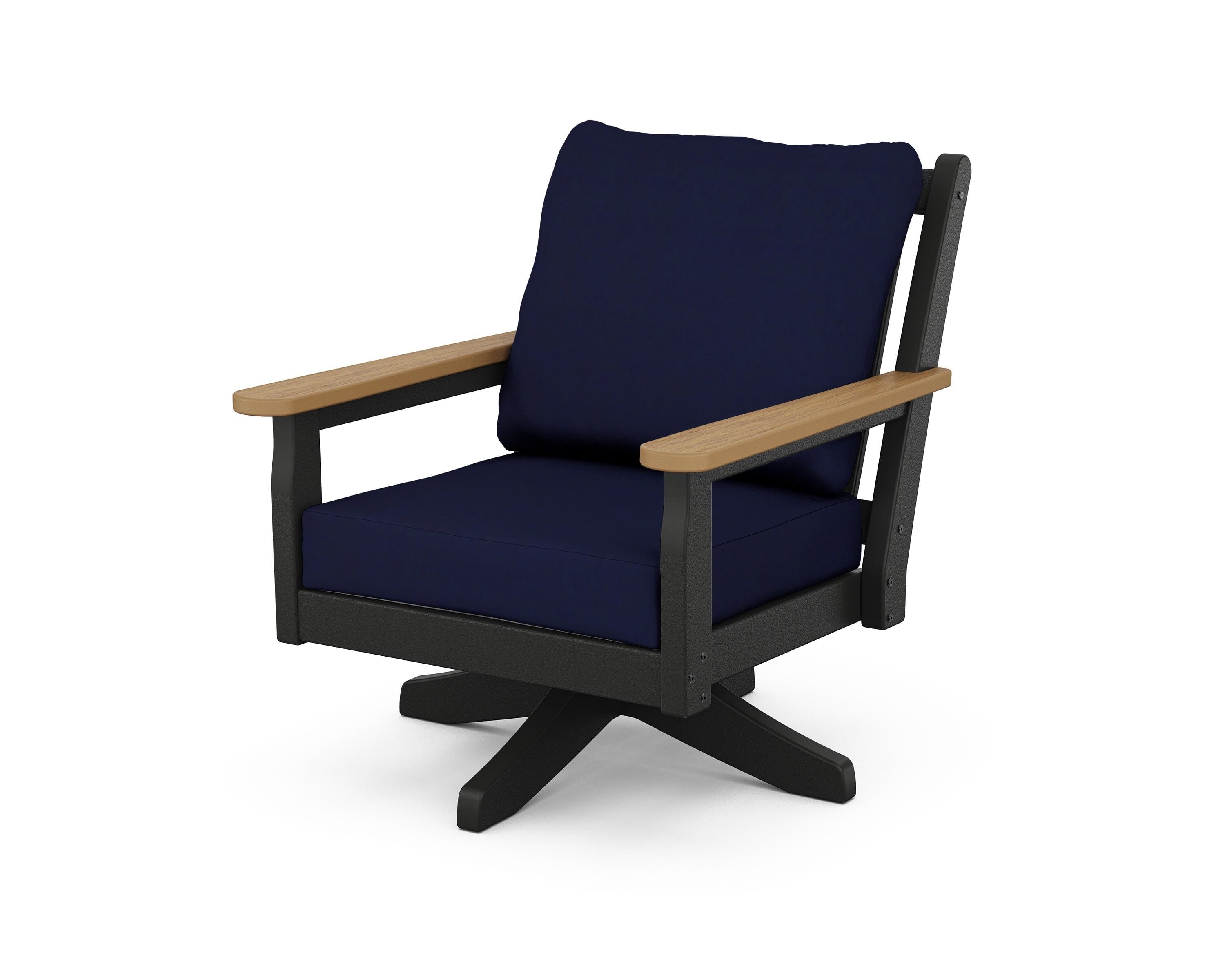 POLYWOOD® Chippendale Deep Seating Swivel Chair in Black / Natural / Navy