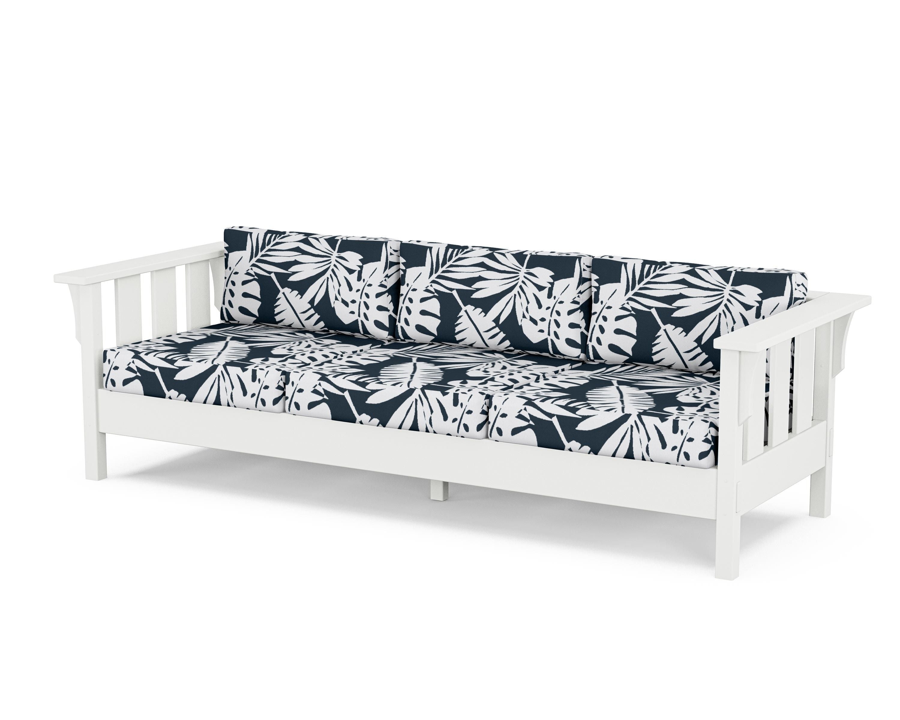 Martha Stewart by POLYWOOD® Acadia Deep Seating Sofa in White / Leaf Marine Indigo