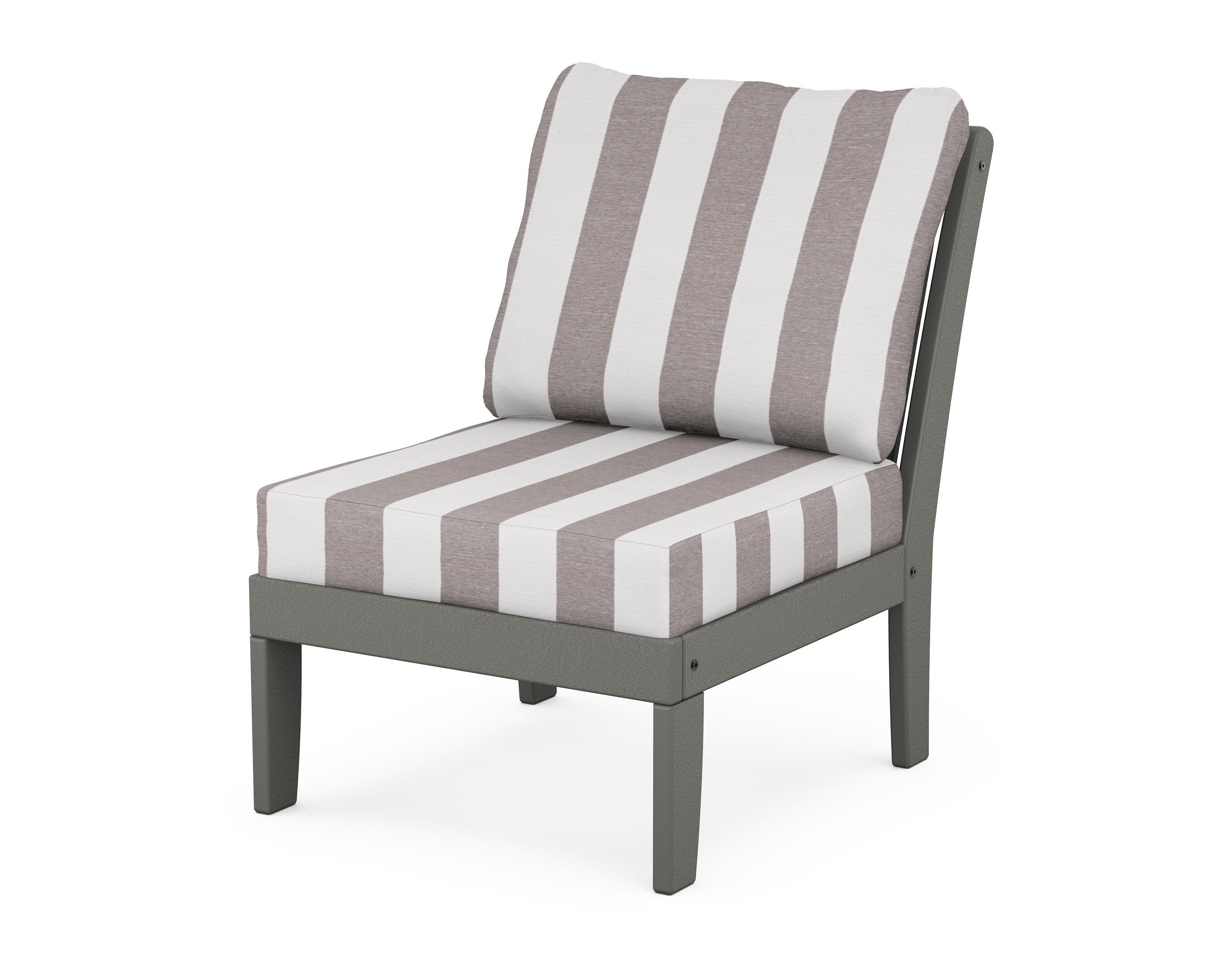 POLYWOOD® Braxton Modular Armless Chair in Slate Grey / Cabana Stripe Grey Mist