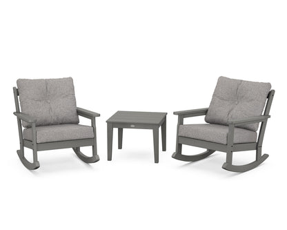POLYWOOD® Vineyard 3-Piece Deep Seating Rocker Set in Slate Grey / Grey Mist